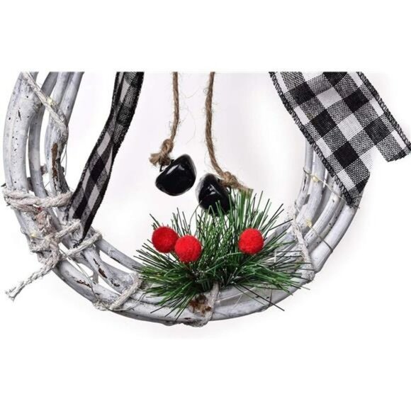Lighted Christmas Wreath Decoration, 16 x 8 Inch Grapevine Wreath with Hat & Bow - Picture 6 of 6